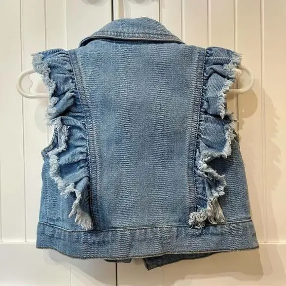 Nannette Kids Toddler Girl Ruffle Trim Denim Vest - Picture 2 of 5